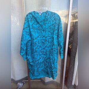 Vintage teal black Patterned pajama button down sleep shirt dress new with tags